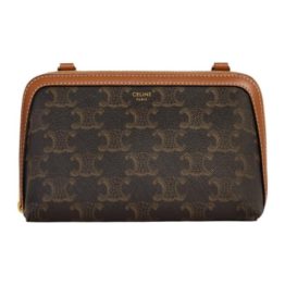 셀린느 트리옹프 캔버스 & 램스킨 체인 클러치 탄