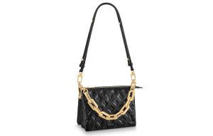 LOUIS VUITTON 쿠션 양가죽 필로우 백, 체인 백, 휴대용 크로스백, 숄더 백 여성 블랙 L21*W7*H16cm