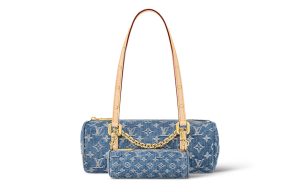 LOUIS VUITTON 파피용 데님 바빌론 콤보 백, 핸드백, 숄더 백 여성 데님 블루 L27*W11*H13cm