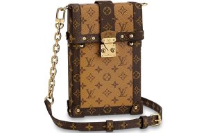 LOUIS VUITTON Trunk Vertical 코팅 캔버스 체인 백, 담배 케이스 백, 박스 백, 핸드폰 파우치, 원 숄더 크로스백 레귤러 여성 탠 L11*W3.5*H17.5cm
