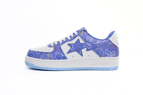BATHING APE 로우 탑 1H73 191 913 A Bathing Ape 베이프 스테이 로우 블랙 블루 컬러 스프레이 페인팅